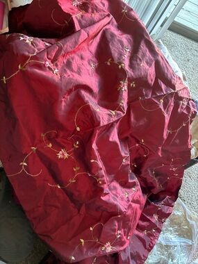 Embroidered Deep Wine Red Floral Curtains